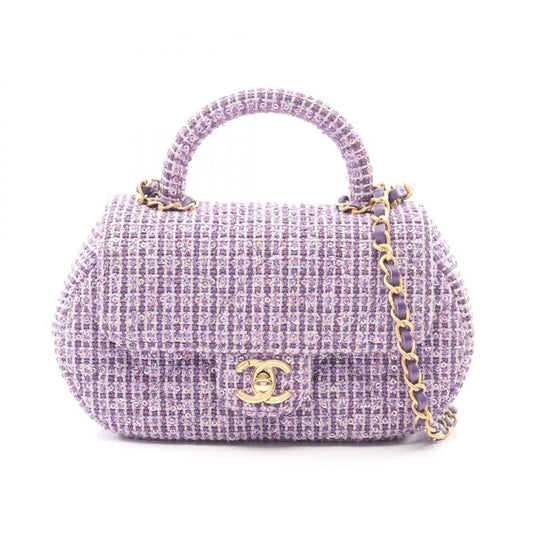 Chanel Shoulder Bag Quilted Top Handle Purple Fabric