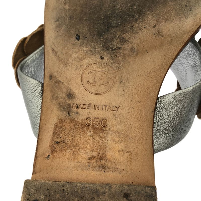 Chanel Camellia Flower Mule Sandals Silver 35