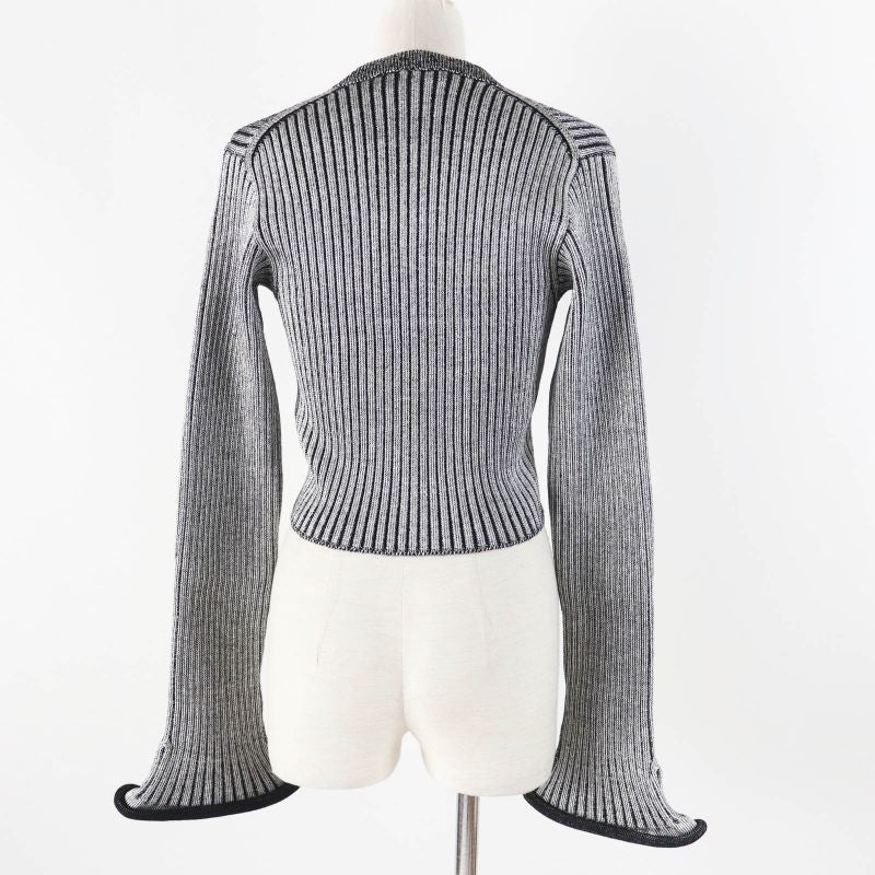 Louis Vuitton 22SS Trumpet Sleeve Cardigan Black Gray M With Box Made In Italy