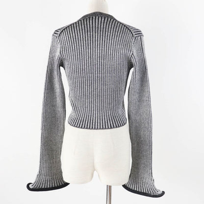 Louis Vuitton 22SS Trumpet Sleeve Cardigan Black Gray M With Box Made In Italy