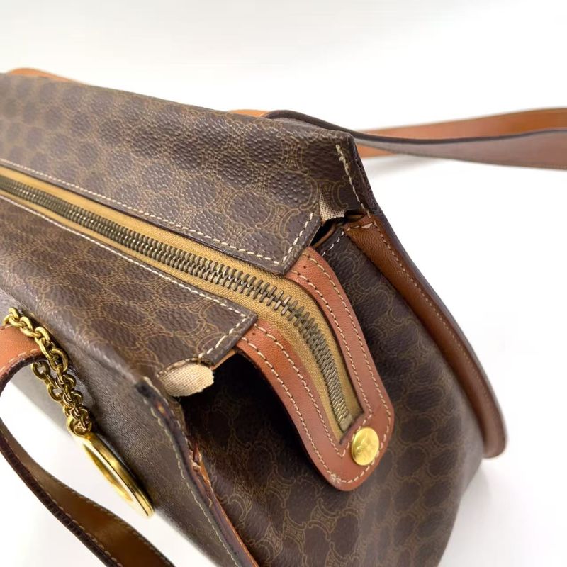 Celine Macadam Leather X PVC Brown Shoulder Bag Gold