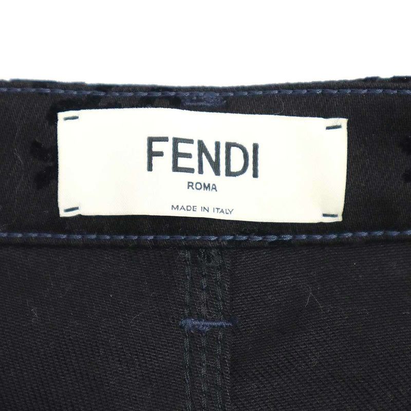 Fendi Calligraphy Flocky Denim Pants Flp585 A5xb Black 40
