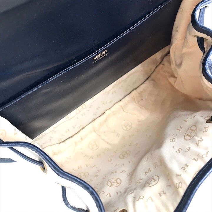 Hermes Toile Canvas Shoulder Bag Navy