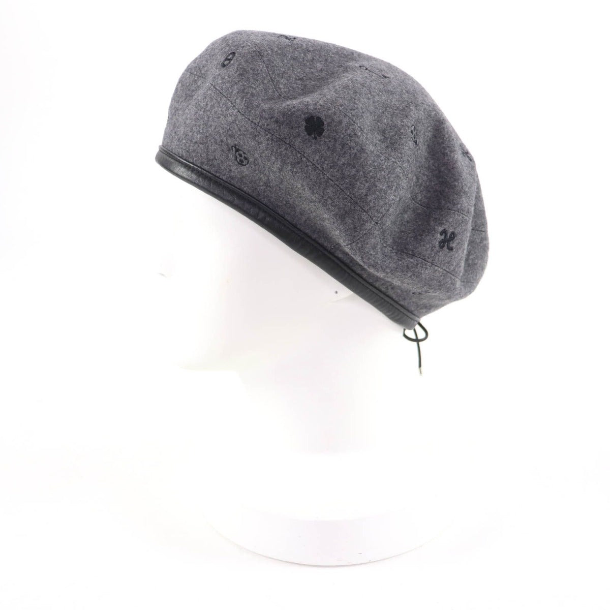 Hermes Cashmere Saint Honore Charm Leather Beret Gray 58 Handbag — view 3