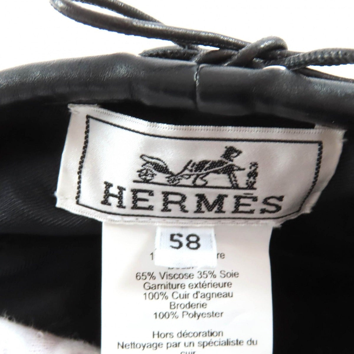 Hermes Cashmere Saint Honore Charm Leather Beret Gray 58 Handbag — view 9