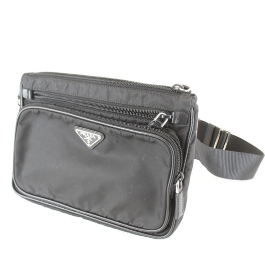 Prada Usedprada Saffiano Waist Bag Tessuto Nylon Black High Simple