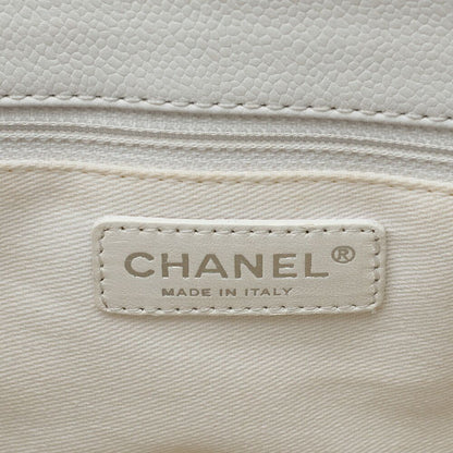 Chanel Shoulder Bag Matelasse Caviar Skin White Double Chain GST Silver