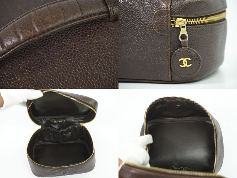 Authentic Chanel Coco Mark Vanity Bag Handbag Cosmetic Pouch Caviar Skin