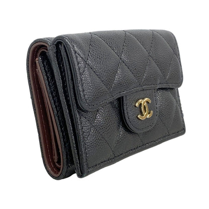 Chanel Trifold Wallet Quilted Caviar Leather Black Champagne Gold — view 2