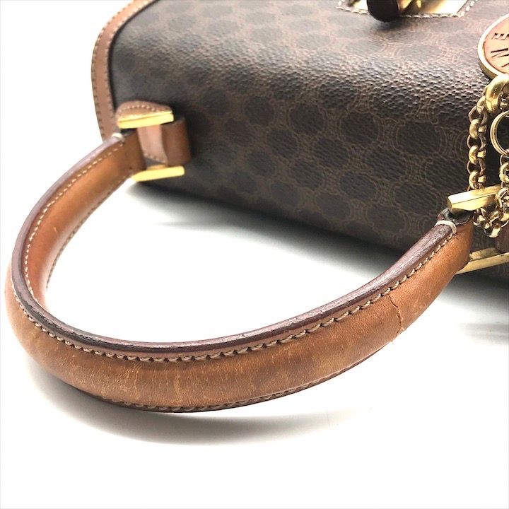 Celine Macadam Turnlock Charm Leather Hand Bag Brown Vintage