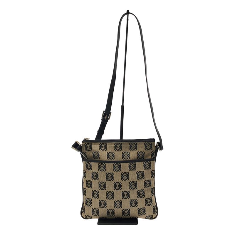 Loewe Anagram Canvas Shoulder Bag Beige Black