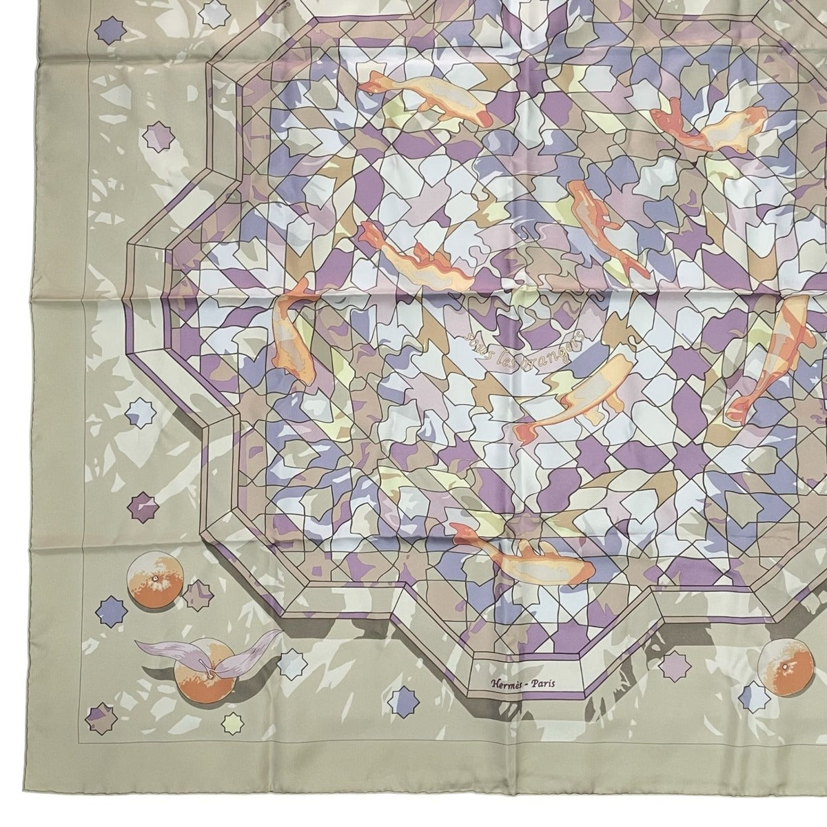 Hermes Scarf Silk Carre 90 Sous les Oranges Under the Orange Tree Beige — view 5