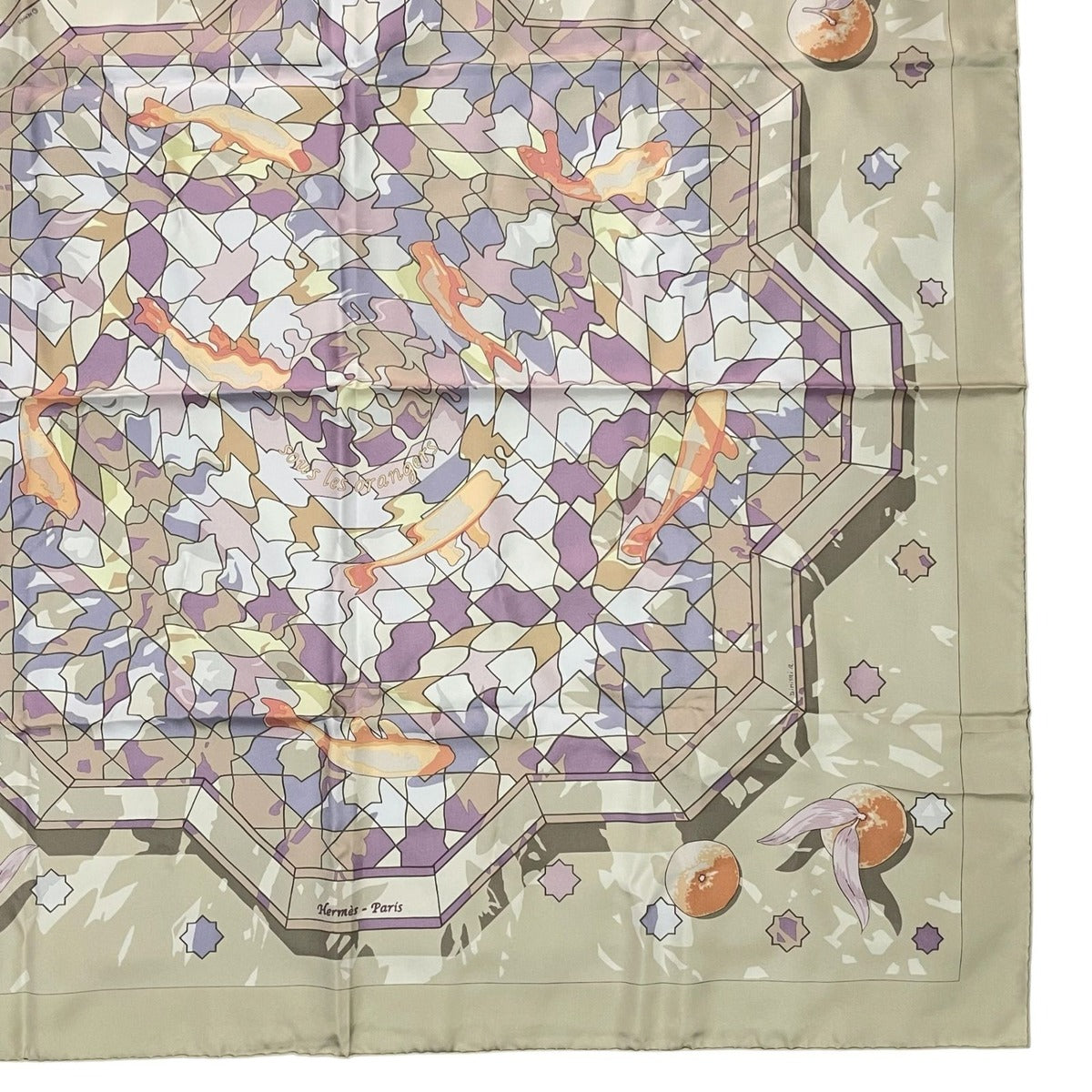 Hermes Scarf Silk Carre 90 Sous les Oranges Under the Orange Tree Beige — view 6