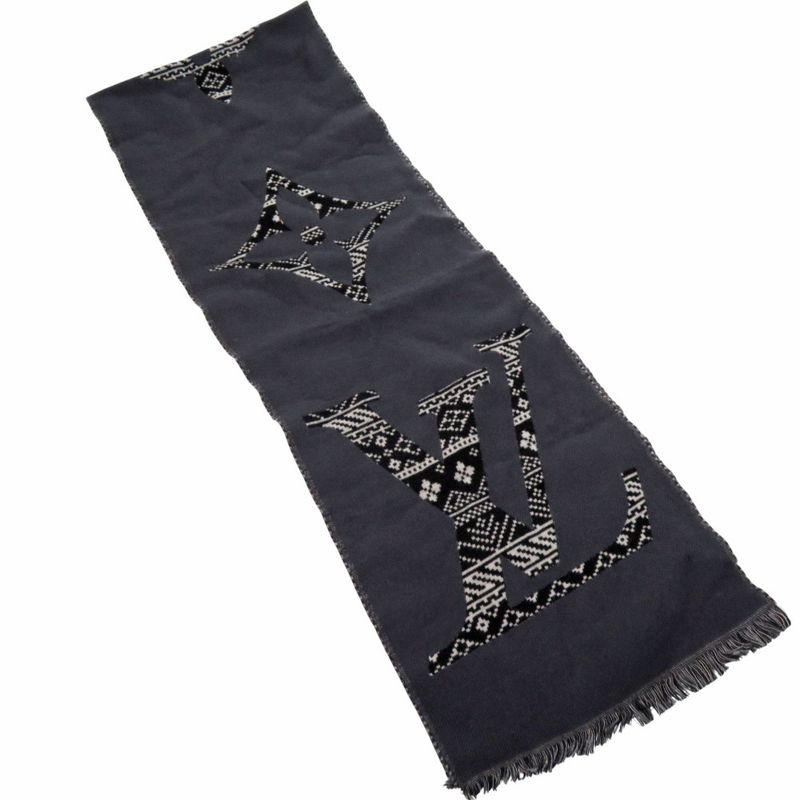 Louis Vuitton Two Sided Wool Echarpe Monogram M77947 Scarf Grey LV 1799 Louis