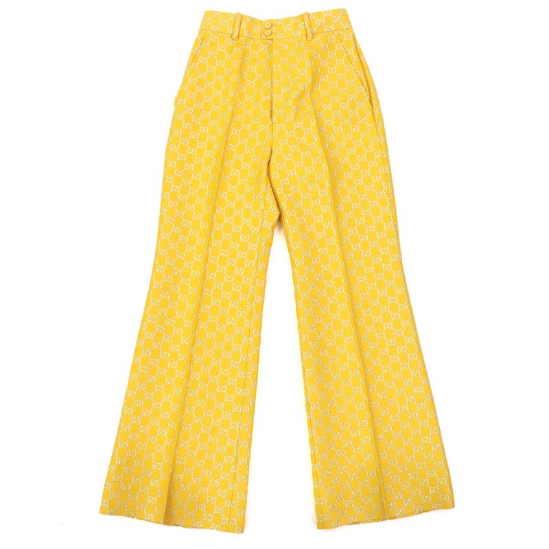 Gucci 20AW 627877 Wool Silk GG Jacquard Flared Pants Bell Bottom Trousers