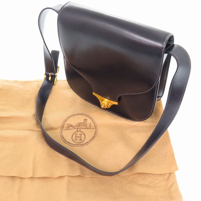 Hermes Vintage Box Calf Black Shoulder Bag Black 0816hermes