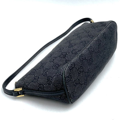 Gucci 07198 Pouch Accessory Pouch Handbag Black And Gray Denim GG Canvas Pouch