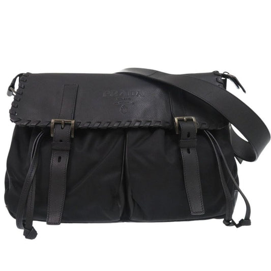 Prada Messenger Bag Bt0582 Crossbody Leather Nylon Nero 1191