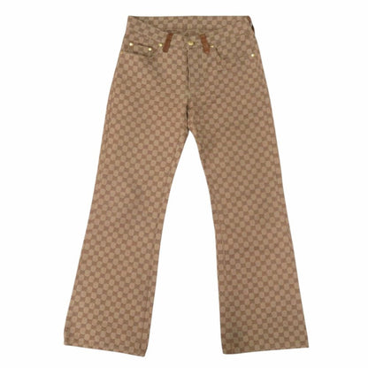 Gucci Vintage GG Canvas Leather Camel Beige Brown Gold 44 Pants X