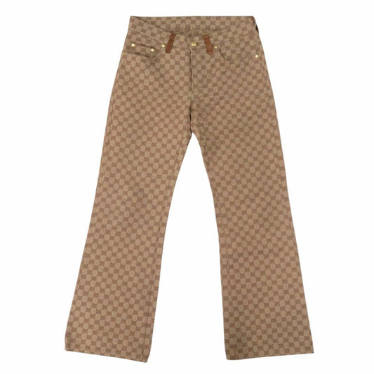 Gucci Vintage GG Canvas Leather Camel Beige Brown Gold 44 Pants X