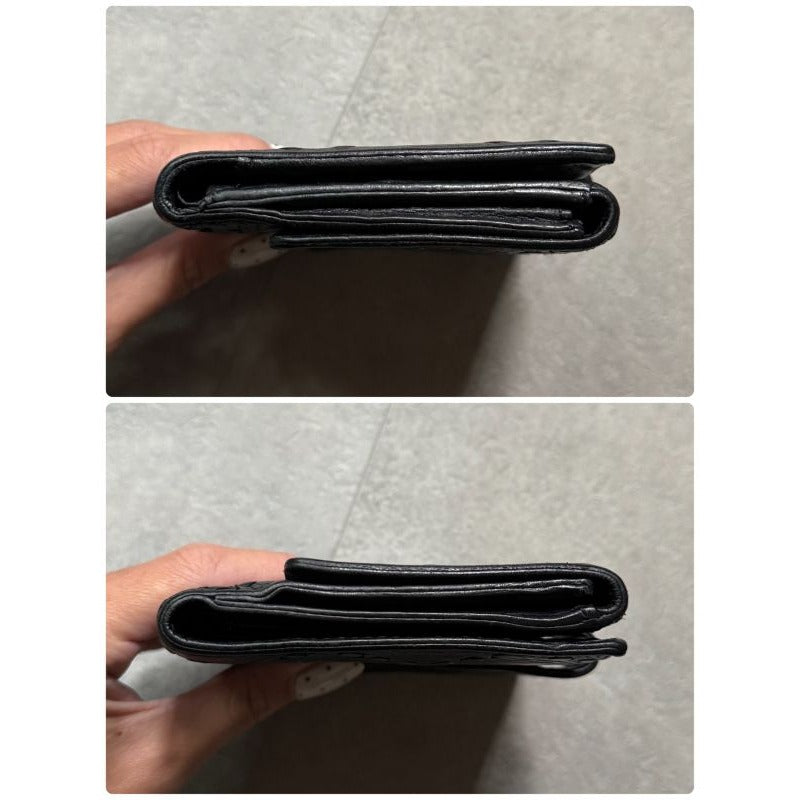 Chanel Stitching Coco Mark W Hook Bifold Wallet Leather Black Compact — view 8