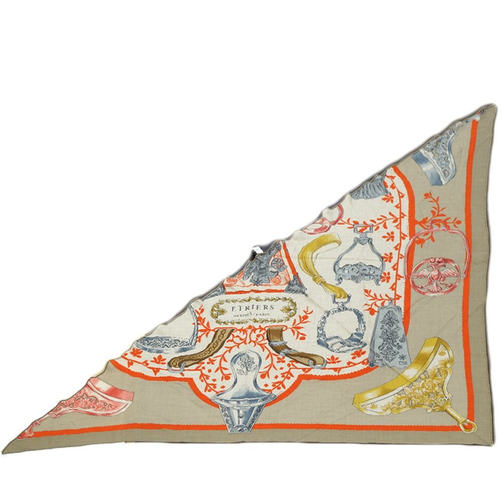Hermes Triangle Armor Scarf Beige Multicolor Cashmere Silk