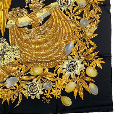 Hermes Scarf Silk Carre 90 Passiflores Passion Flower Black — view 5