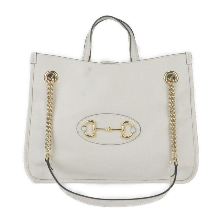 Gucci Horsebit 1955 Medium Tote Handbag Leather Ivoryish Gold Hardware