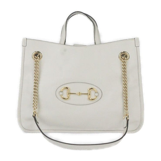 Gucci Horsebit 1955 Medium Tote Handbag Leather Ivoryish Gold Hardware