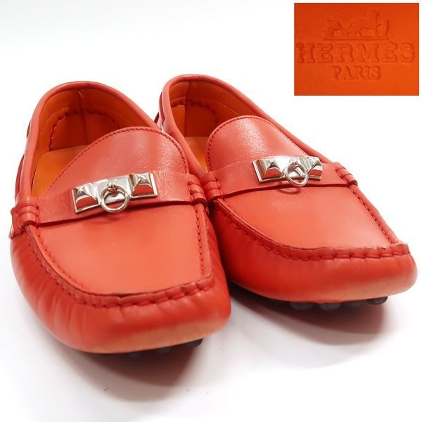 Hermes Moccasins Irving Driving Shoes 38 Orange