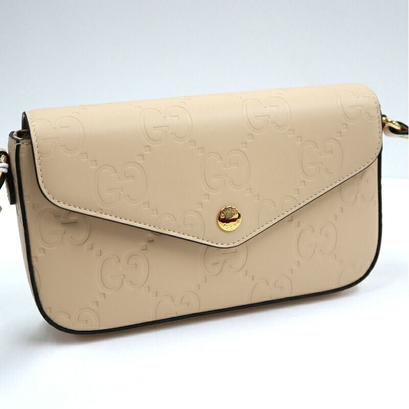 Gucci Super Mini Shoulder Bag Big GG Leather Beige Gold
