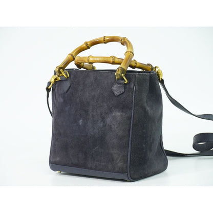 Gucci Bamboo 2-Way Shoulder Bag Pochette Suede Leather Navy — view 2