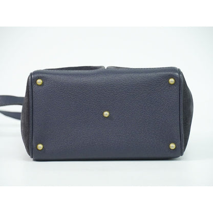 Gucci Bamboo 2-Way Shoulder Bag Pochette Suede Leather Navy — view 3