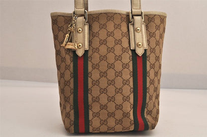 Gucci Web Sherry Line Tote Bag GG Canvas Leather 162898 Brown 7460m