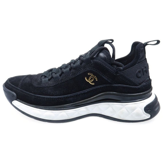 Chanel CC Logo Suede Sneakers Black