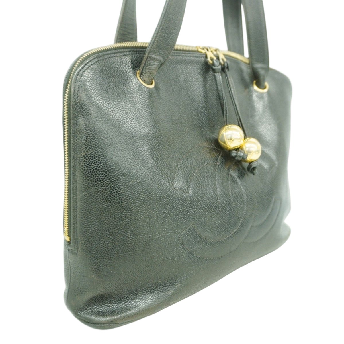 Chanel Shoulder Bag Caviar Leather Black Gold — view 2