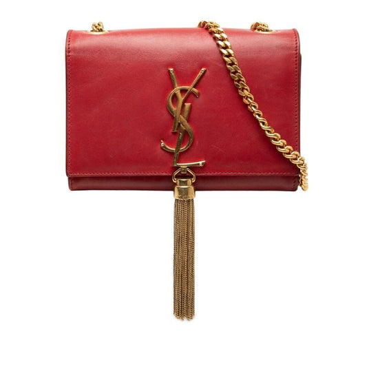 Saint Laurent Ysllogo Tassel Chain Shoulder Bag Red Leather