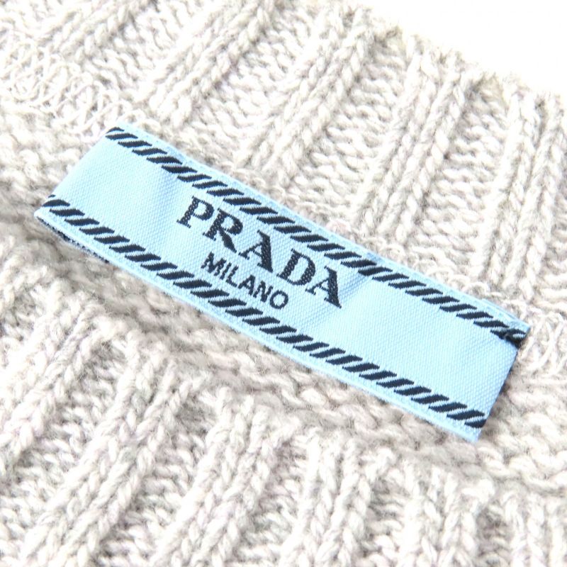 Prada 2024 P24u1t Virgin Wool Cashmere Logo Box Silhouette Crewneck Cropped