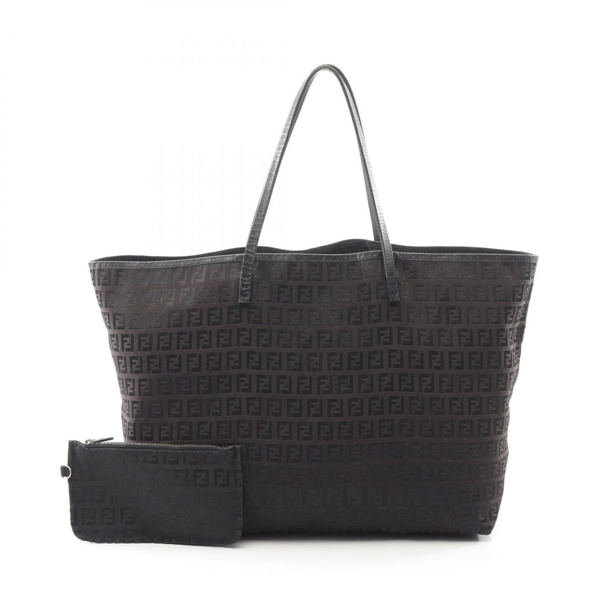 Fendi Tote Zucchino Dark Brown Canvas Leather