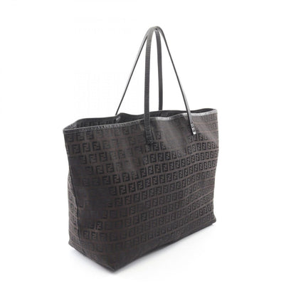 Fendi Tote Zucchino Dark Brown Canvas Leather — view 2