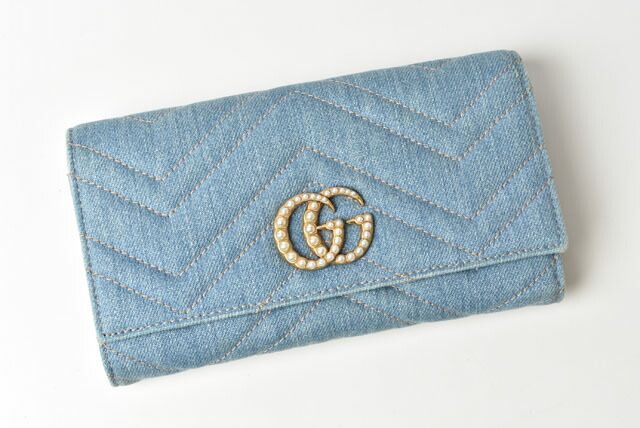 Gucci Wallet Gucci Long Continental Wallet GG Marmont GG Marmont Denim Chevron