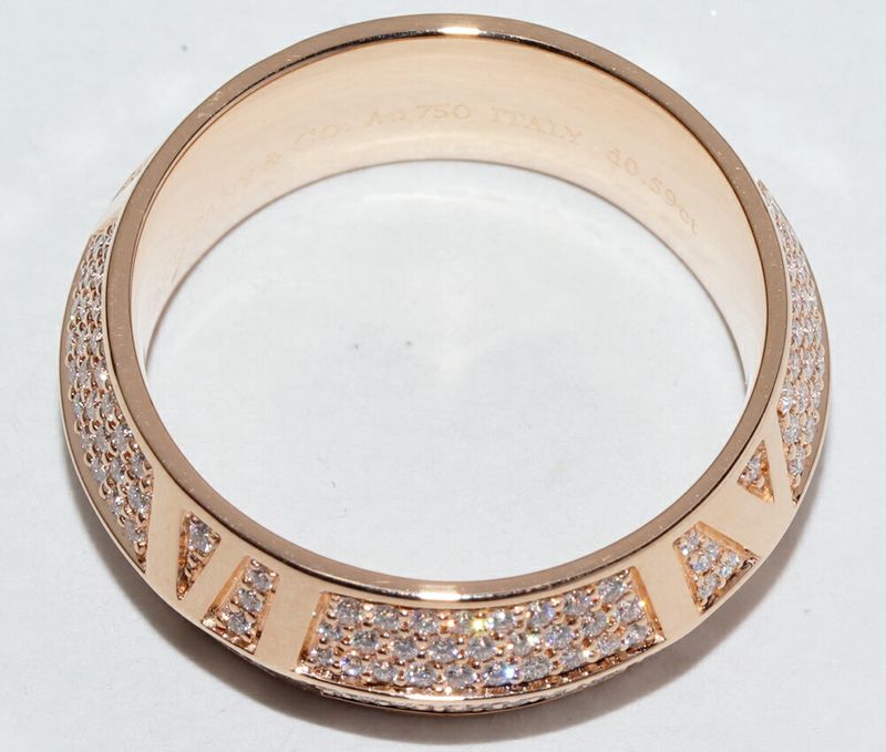 Tiffany & Co 18K Pink Gold Paved Diamond 059ct Atlas X Closed Wide Ring