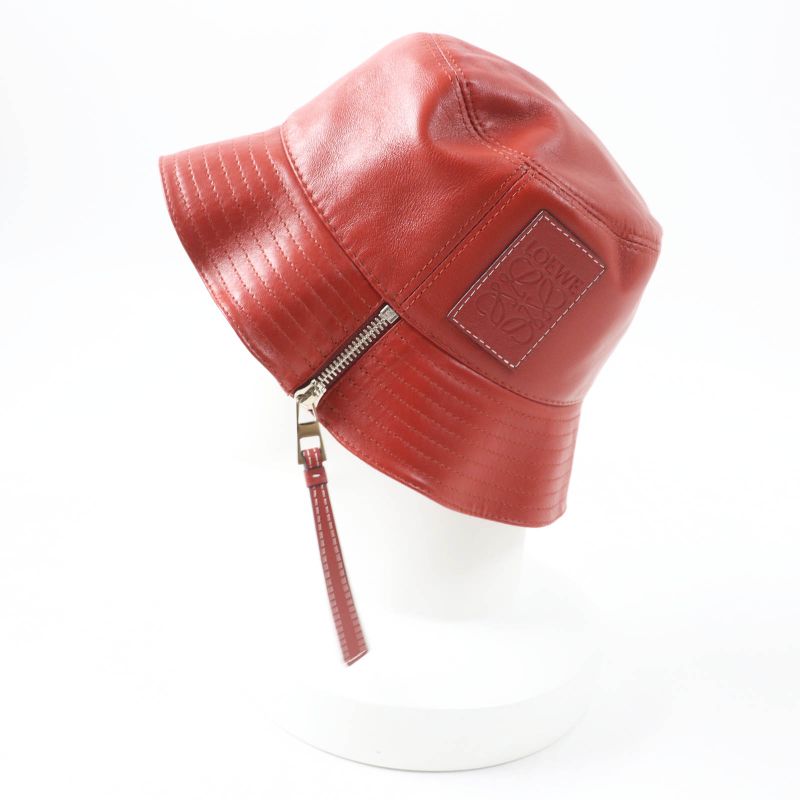 LOEWE Lamb Leather Fisherman Hat / Bucket Hat With Anagram Patch Terracotta 57