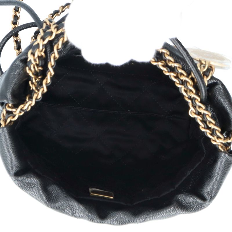 Chanel 22 Mini Shoulder Bag As3980 Cabiskin Ladies Shoulder Bag Black Excellent