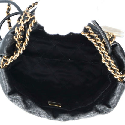 Chanel 22 Mini Shoulder Bag As3980 Cabiskin Ladies Shoulder Bag Black Excellent