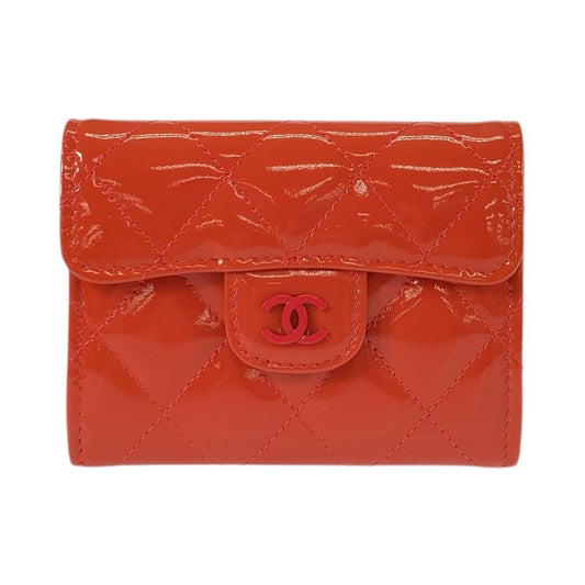 Chanel Quilted CC Logo Orange Patent Leather Coin Case Card