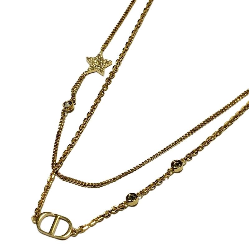 Dior/christian Dior Necklace Petite CD Double Necklace Gold And Clear Star /