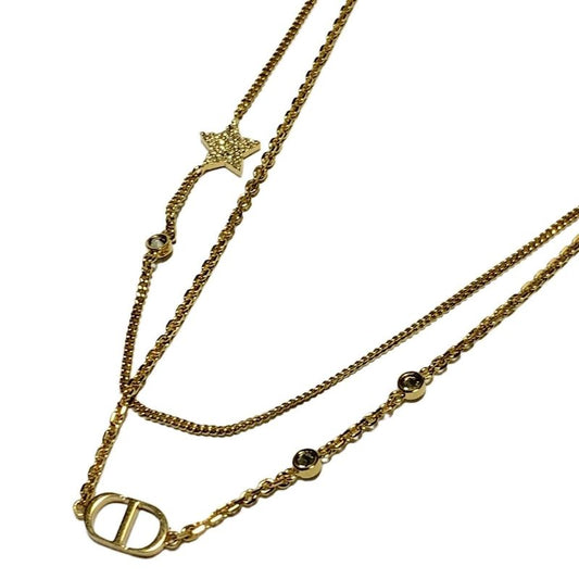 Dior/christian Dior Necklace Petite CD Double Necklace Gold And Clear Star /
