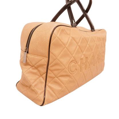 Chanel Boston Bag Quilted Caviar Leather Black Pink Brown Silver — view 2
