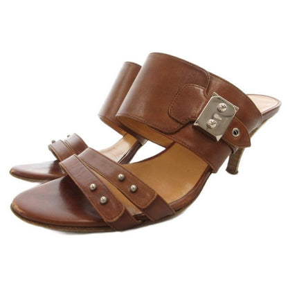 Hermes Leather Wide Belt Strap Sandals Mule Silver Hardware 36 Brown GV GY62